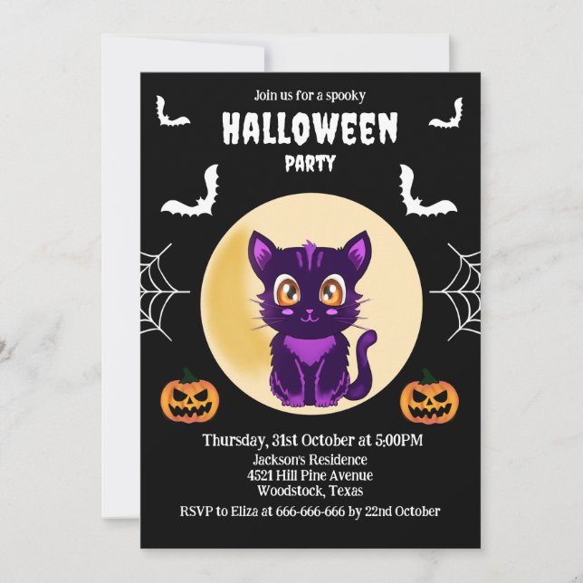 Invitación Fiesta de halloween para los niños del gato Person (Anverso)