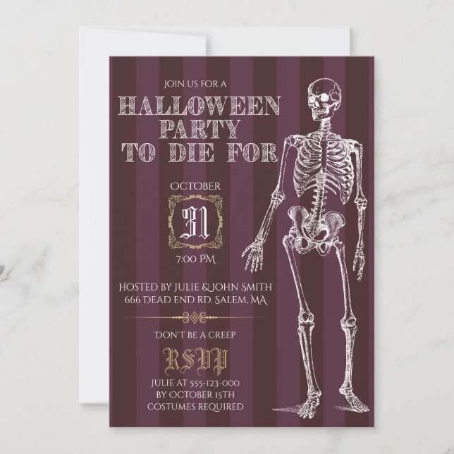 Invitación Fiesta De Halloween Para Morir (Anverso)