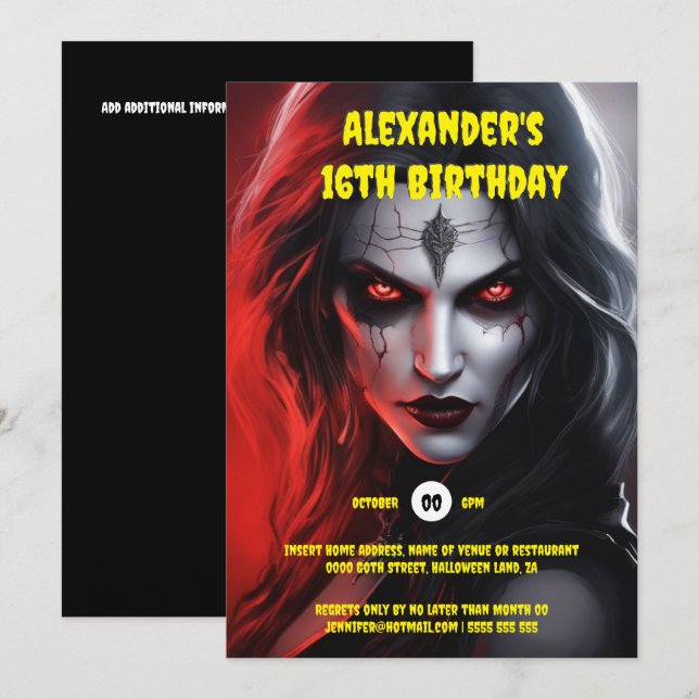 Invitación Fiesta de halloween para mujer gótica negro rojo (Anverso / Reverso)