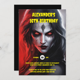 Invitación Fiesta de halloween para mujer gótica negro rojo