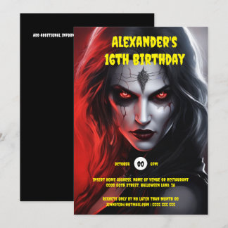 Invitación Fiesta de halloween para mujer gótica negro rojo
