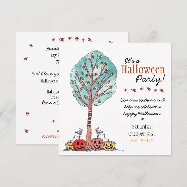 Invitación Fiesta de Halloween para Niños (Anverso / Reverso)