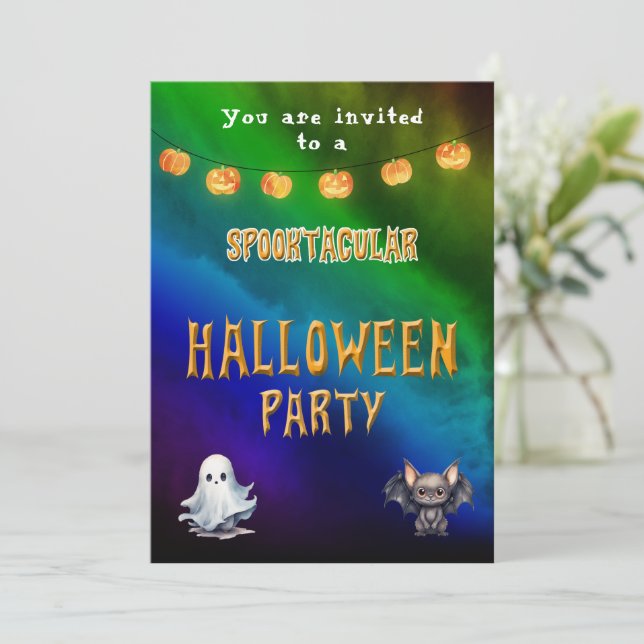 Invitación Fiesta de Halloween para niños colorido lindo (Anverso de pie)