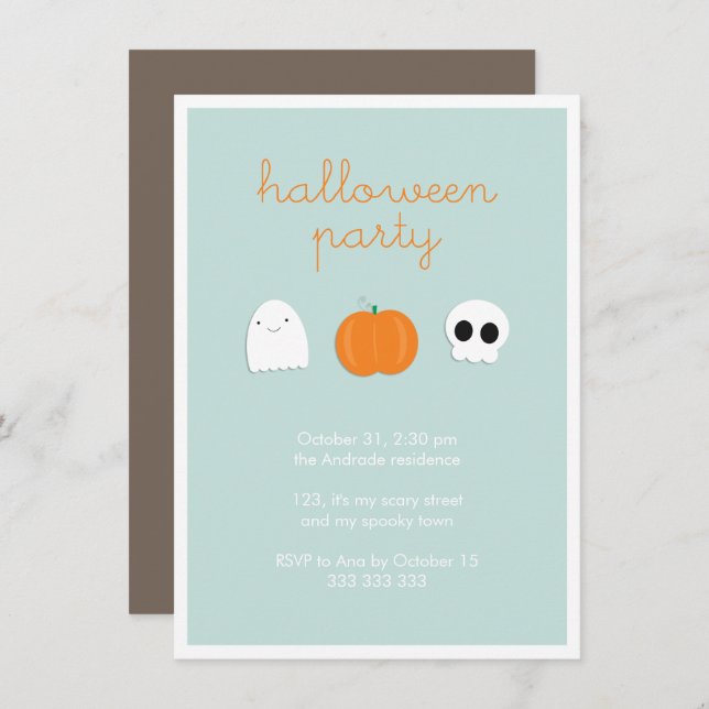 Invitación Fiesta de Halloween para niños con calabaza fantas (Anverso / Reverso)
