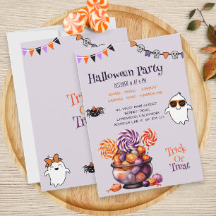 Invitación Fiesta de Halloween para niños con dulces colorido