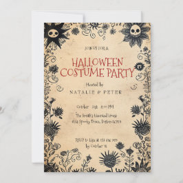 Invitación Fiesta de Halloween para niños con flores fantasma