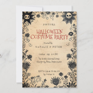 Invitación Fiesta de Halloween para niños con flores fantasma