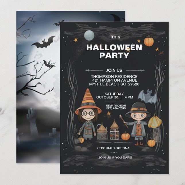 Invitación Fiesta de Halloween para niños fantasmales (Anverso / Reverso)