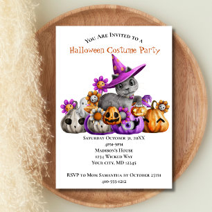Invitación Fiesta de Halloween para niños gatos calabazas púr