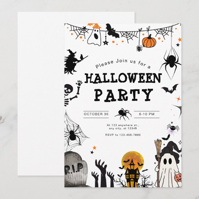 Invitación Fiesta de Halloween para niños noche espeluznante  (Anverso / Reverso)
