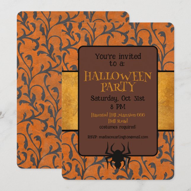 Invitación Fiesta de Halloween Patrón Caprichoso  (Anverso / Reverso)