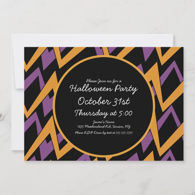 Invitación Fiesta de Halloween Patrón Geométrico Zig Zag (Anverso)