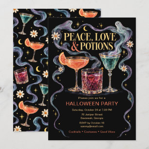 Invitación Fiesta de Halloween Peace Love & Potions