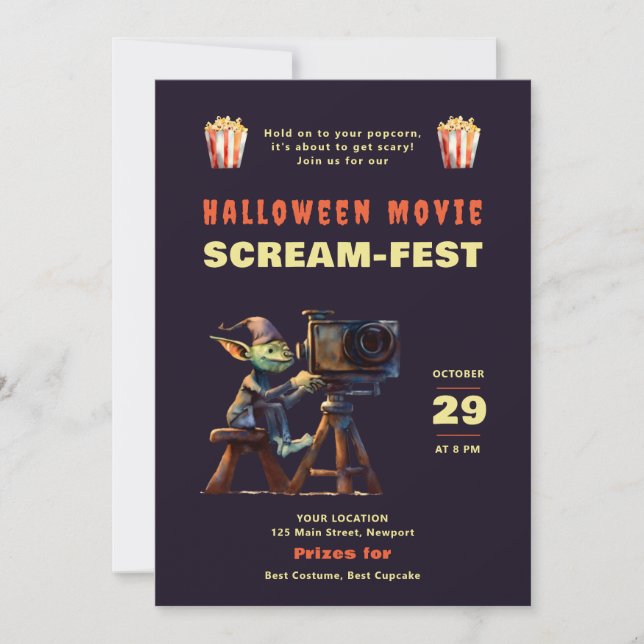 Invitación Fiesta de Halloween Películas atemorizantes Noche  (Anverso)