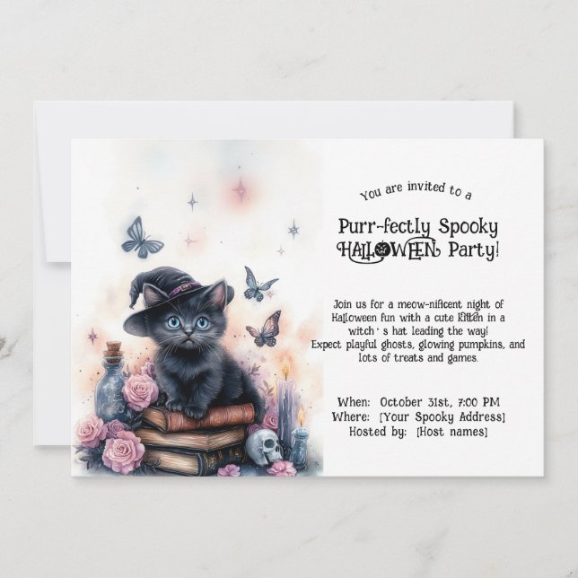 Invitación 🐈‍⬛Fiesta de Halloween Perfectamente Espeluznante (Anverso)