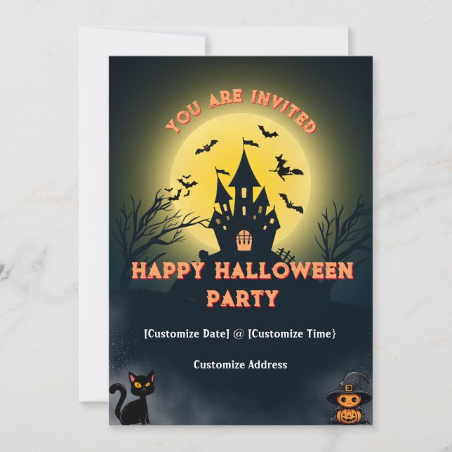 Invitación Fiesta de Halloween personalizable estás invitado (Anverso)