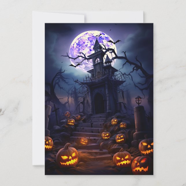 Invitación Fiesta de Halloween personalizada Casa embrujada e (Anverso)