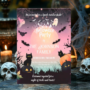 Invitación Fiesta de Halloween personalizada con gatos negros