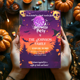 Invitación Fiesta de Halloween personalizado con calaveras y 