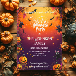 Invitación Fiesta de Halloween personalizado con gatos y cala