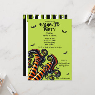 Invitación Fiesta de Halloween Piernas Verdes Mágicas Naranja