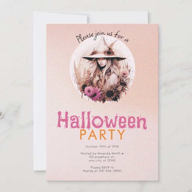 Invitación Fiesta de Halloween Pretty Boho Witch Ombre (Anverso)