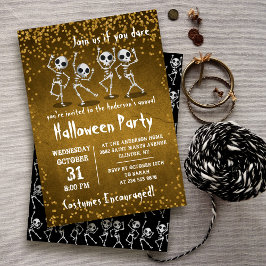 Invitación Fiesta de Halloween, Purpurina de oro del esquelet