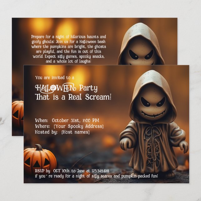 Invitación ¡Fiesta de Halloween que es un verdadero grito! (Anverso / Reverso)