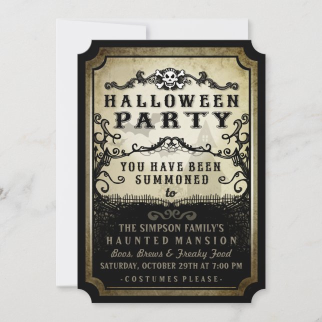 Invitación Fiesta de Halloween que has sido citada negra y ta (Anverso)