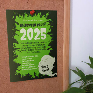 Invitación Fiesta de Halloween Ratas Verde Oscuro Bichos Raro