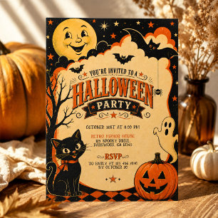 Invitación Fiesta de Halloween Retro Naranja Negro Elegante
