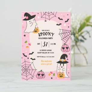 Invitación Fiesta de Halloween Retro Rosa