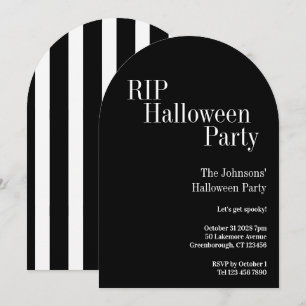 Invitación Fiesta de Halloween RIP con franja negra y blanca