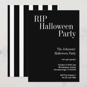 Invitación Fiesta de Halloween RIP con franja negra y blanca
