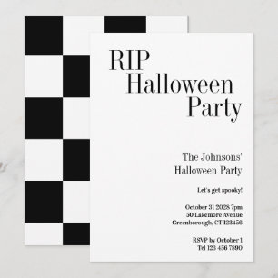 Invitación Fiesta de Halloween RIP de cuadros negros y blanco