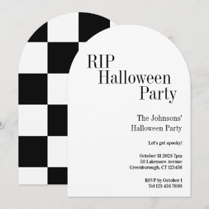 Invitación Fiesta de Halloween RIP de cuadros negros y blanco