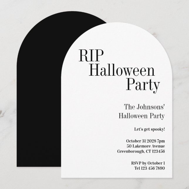 Invitación Fiesta de Halloween RIP Negro y Blanco (Anverso / Reverso)