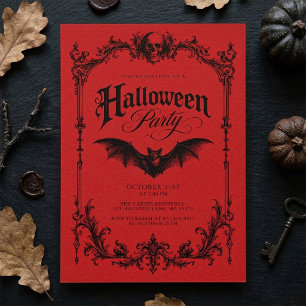 Invitación Fiesta de Halloween Roja Gótica Misteriosa Vintage