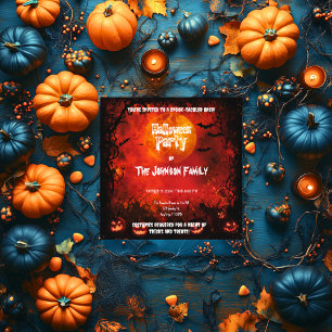 Invitación Fiesta de Halloween Rojo - Luna brillante y jacks