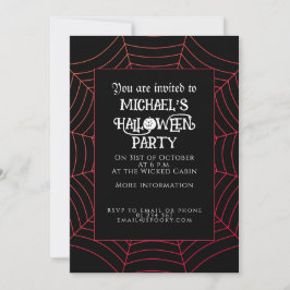 Invitación Fiesta de Halloween rojo negro de la telaraña