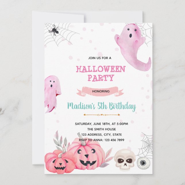 Invitación Fiesta de halloween rosa (Anverso)