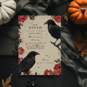 Invitación Fiesta de Halloween Rosa Cuervo Gótico