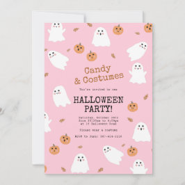 Invitación Fiesta de Halloween Rosa de Fantasma y Calabaza