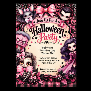 Invitación Fiesta de Halloween Rosa de Terror