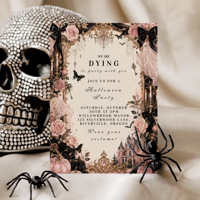 Invitación Fiesta de Halloween Rosa Elegante (Subido por el creador)
