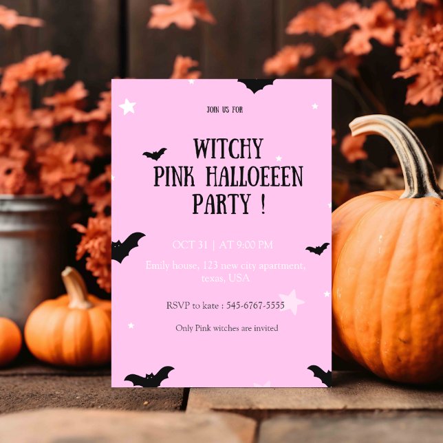 Invitación fiesta de halloween rosa, invitación, (Subido por el creador)