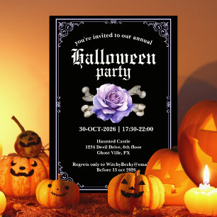 Invitación Fiesta de Halloween Rosa Púrpura Negra Elegante Vi
