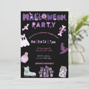 Invitación Fiesta de Halloween rosa y morado, fantasma y fant