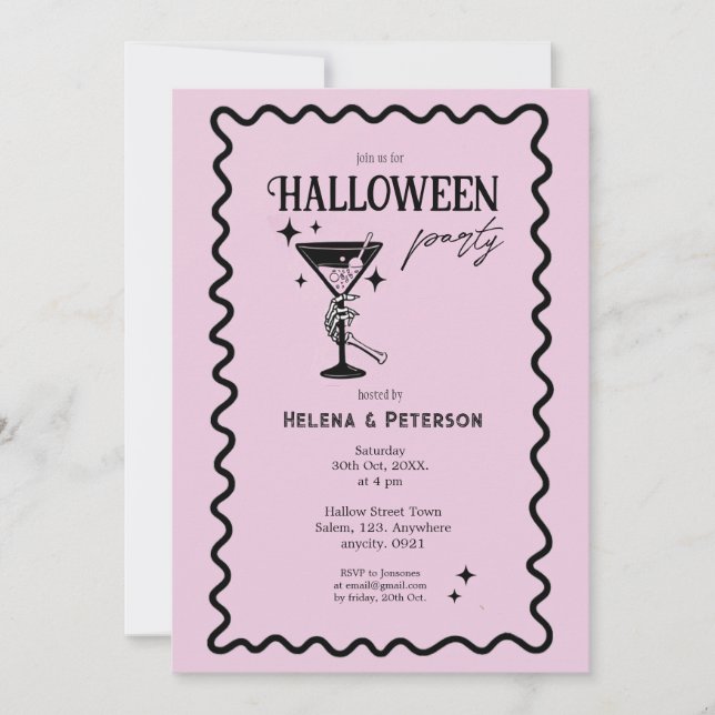 Invitación Fiesta de Halloween rosa y negro retro divertido (Anverso)