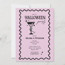 Invitación Fiesta de Halloween rosa y negro retro divertido